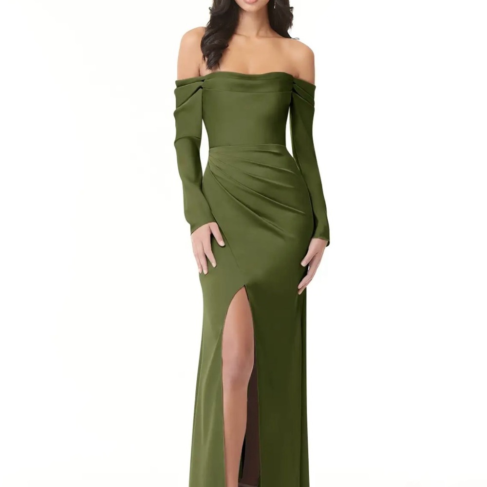 Azazie Olive Long Sleeve Off-Shoulder Dress